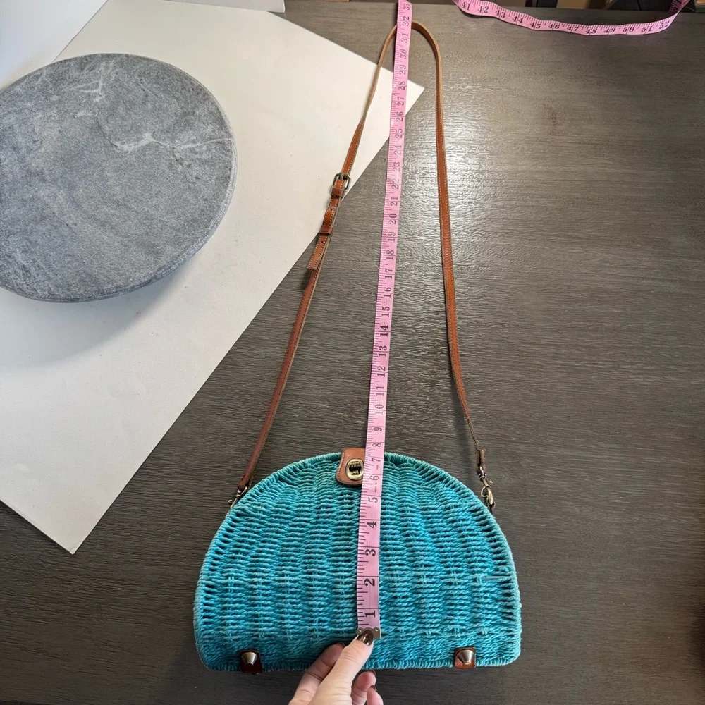 Patricia Nash Bonella Crossbody Wicker Blue Purse Bag Leather Strap